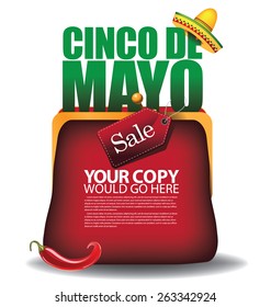 Cinco De Mayo sale purse background EPS 10 vector royalty free stock illustration for greeting card, ad, promotion, poster, flier, blog, article, social media, marketing