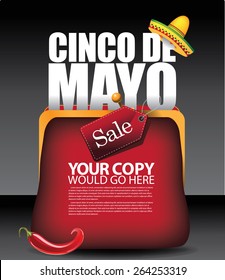 Cinco De Mayo sale purse background EPS 10 vector royalty free stock illustration for greeting card, ad, promotion, poster, flier, blog, article, social media, marketing