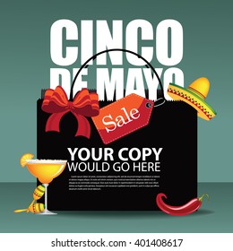 Cinco De Mayo sale shopping bag ad, poster, menu background. EPS 10 vector.