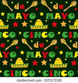 Cinco de Mayo seamless pattern. Mexican holiday endless background, texture. Vector illustration