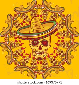 Cinco de Mayo Seamless Pattern  Skull and sombrero Day of The Dead