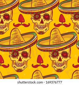 Cinco de Mayo Seamless Pattern  Skull and sombrero Day of The Dead