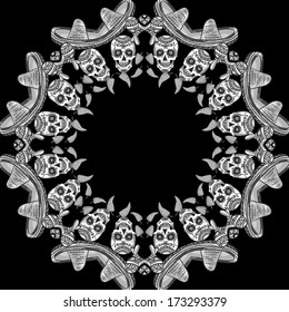 Cinco de Mayo Seamless Pattern Skull in sombrero  Day of The Dead 