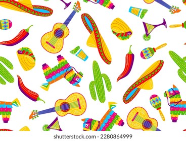 Cinco de Mayo seamless pattern. Mexican holiday items.