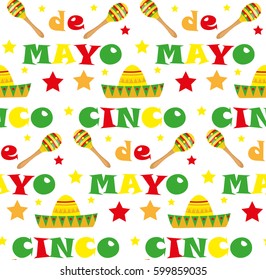 Cinco de Mayo seamless pattern. Mexican holiday endless background, texture. Vector illustration