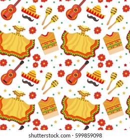 Cinco de Mayo seamless pattern. Mexican holiday endless background, texture. Vector illustration