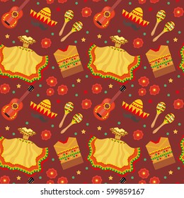 Cinco de Mayo seamless pattern. Mexican holiday endless background, texture. Vector illustration