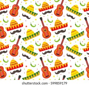 Cinco de Mayo seamless pattern. Mexican holiday endless background, texture. Vector illustration