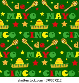 Cinco de Mayo seamless pattern. Mexican holiday endless background, texture. Vector illustration