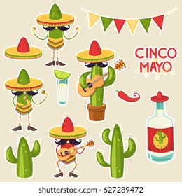 Cinco de mayo. Set of 12 elements for a holiday. Vector illustration