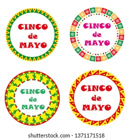 Cinco de Mayo set of round frames with space for text. Isolated on white background. Vector illustration