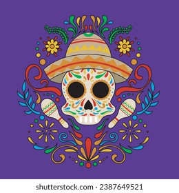 cinco de mayo skull with hat illustration design