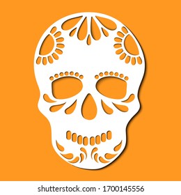 Cinco de Mayo skull in paper cut on orange background