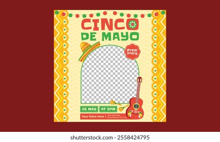 Cinco De Mayo Socials Media. Mexican Fiesta, Mexican Menu restaurant, Cinco de Mayo invitation