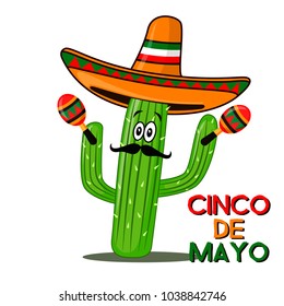 Cinco De Mayo sombrero, cactus and maracas festive design. For celebration of the Mexican holiday on May 5.