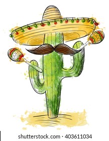 cinco de mayo Sombrero, maracas and jalapeno  mexico set