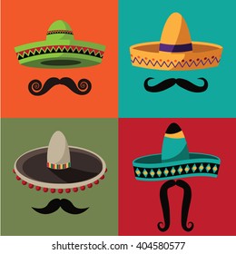 Cinco De Mayo sombrero and mustache set. EPS 10 vector royalty free stock illustration perfect for advertising, poster, announcement, invitation, party, greeting card, fiesta, bar, restaurant, menu