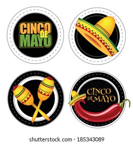 Cinco De Mayo stickers or badges EPS 10 vector, grouped for easy editing. No open shapes or paths.