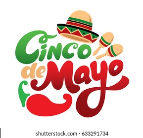 Cinco de mayo symbol. Hand drawn lettering isolate on white background. Design element for poster, postcard. Vector illustration.