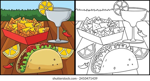 Cinco de Mayo Taco Nachos Margarita Illustration
