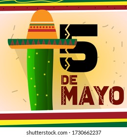 Cinco de mayo template. Cactus with a hat - Vector illustration