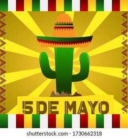 Cinco de mayo template. Cactus with a hat - Vector illustration