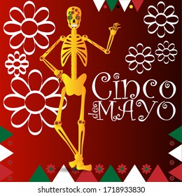 Cinco de mayo template with a decorated skeleton - Vectotr illustration