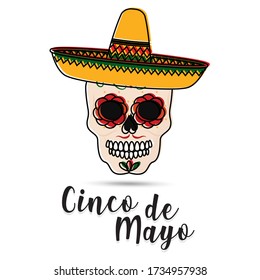 Cinco de mayo template with a decorated mexican skull - Vector