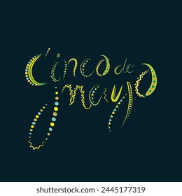 Cinco De Mayo Text with Mexican Fiesta Pattern.  May 5 Federal Holiday Traditional  Ornate Typography.