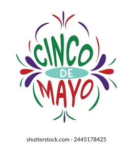 Cinco De Mayo Text with Mexican Fiesta Pattern.  May 5 Federal Holiday Traditional  Ornate Typography.