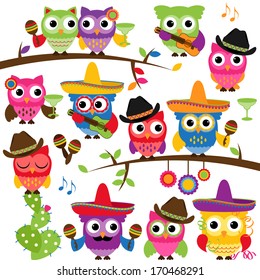 Cinco de Mayo Themed Collection of Owls and Branches 