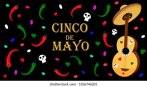 Cinco de Mayo. traditional Mexican holiday. vector illustration with guitar