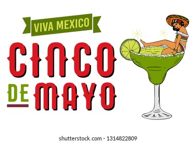 Cinco de Mayo, Traditional Mexico holiday, A Mexican girl in a margarita cocktail, vector