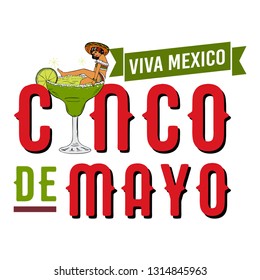 Cinco de Mayo, Traditional Mexico holiday, A Mexican girl in a margarita cocktail, vector