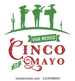 Cinco de Mayo  Traditional Mexico holiday  Silhouette Mexican musicians  Vector