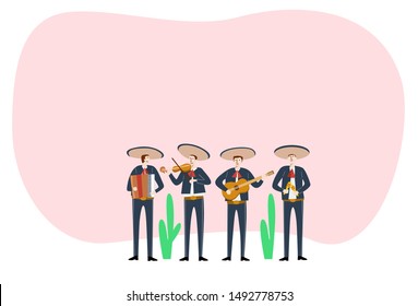 Cinco de Mayo, Traditional Mexico holiday, Mexican musicians playing instruments, Vector