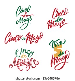 Cinco de Mayo typography Set. 5 of May on Spanish holiday vector calligraphy. Cinco de Mayo holiday banner. Mexican holiday lettering isolated on white.