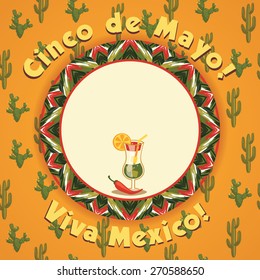 Cinco de Mayo. Vector background with traditional Mexican symbols.