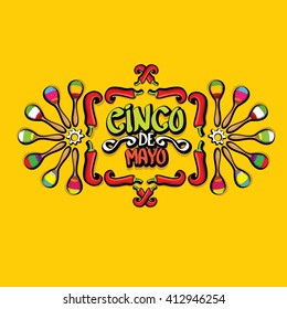 Cinco de Mayo vector concept. Mexican holiday vector. Cinco de Mayo calligraphic greeting card on orange  background