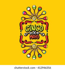 Cinco de Mayo vector concept. Mexican holiday vector. Cinco de Mayo calligraphic greeting card on orange  background