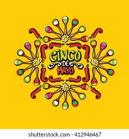 Cinco de Mayo vector concept. Mexican holiday vector. Cinco de Mayo calligraphic greeting card on orange  background