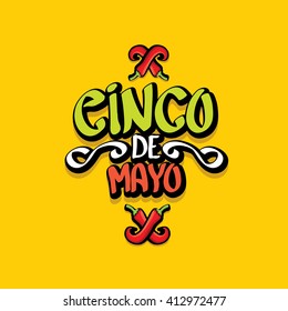 Cinco de Mayo vector concept. Mexican holiday vector. Cinco de Mayo calligraphic greeting card on orange  background