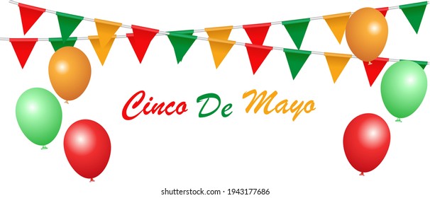 Cinco de mayo vector greeting card with skull, traditional mexican hat and prosperity elements. 5 may mexican holiday, vector