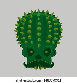 Cinco de mayo vector illustration with skull and cactus. Mexican party isolated icon. Traditional festival poster for carnival.