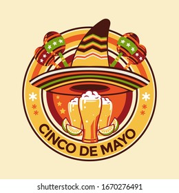 Cinco de Mayo vector illustration emblem design with handwriting for greeting card and poster
