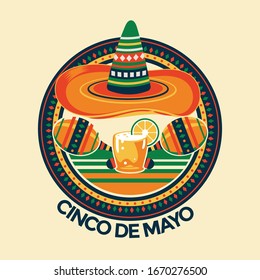 Cinco de Mayo vector illustration emblem design with handwriting for greeting card and poster