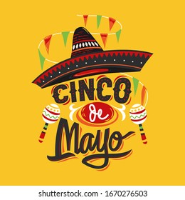 Cinco de Mayo vector illustration emblem design with handwriting for greeting card and poster