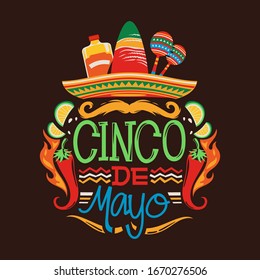 Cinco de Mayo vector illustration emblem design with handwriting for greeting card and poster