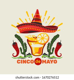 Cinco de Mayo vector illustration emblem design with handwriting for greeting card and poster