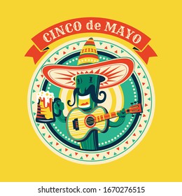 Cinco de Mayo vector illustration emblem design with handwriting for greeting card and poster